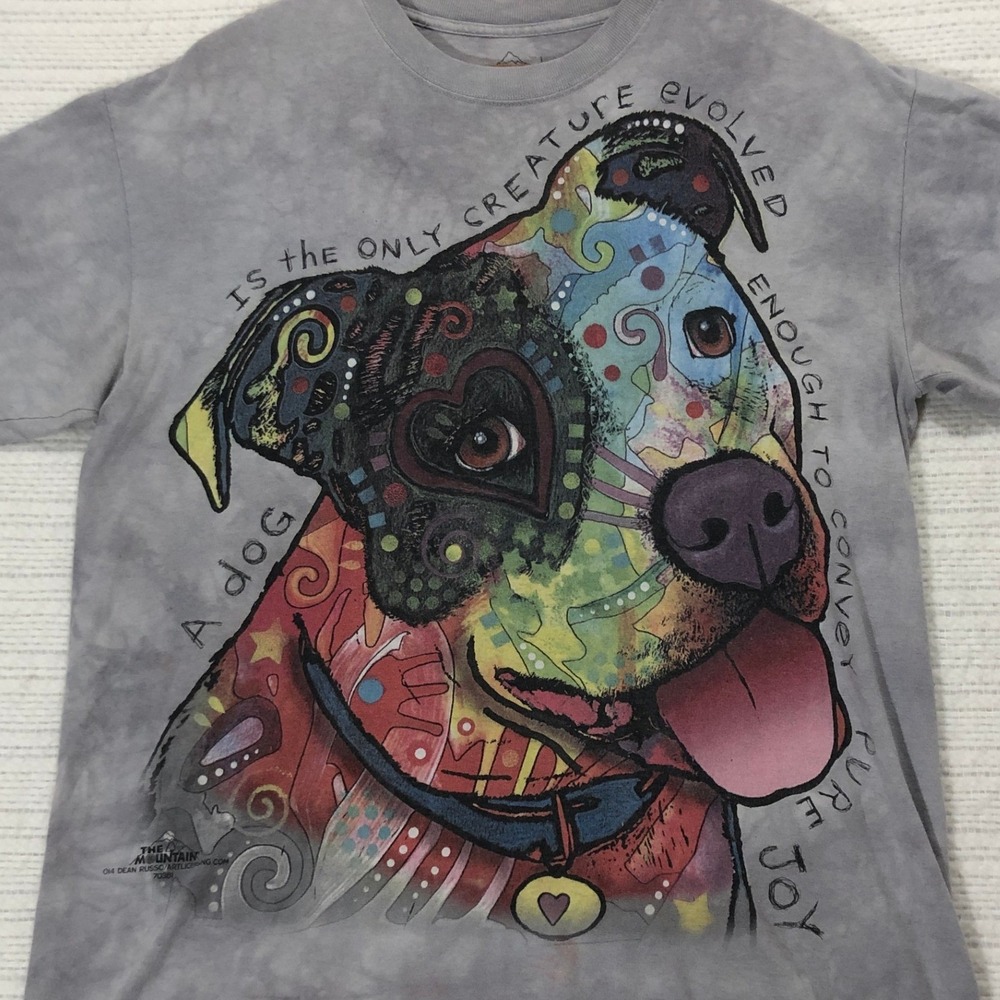 The Mountain Dean Russo Pit Bull Dog Joy Tie Dye Graphic T-Shirt Grey Large